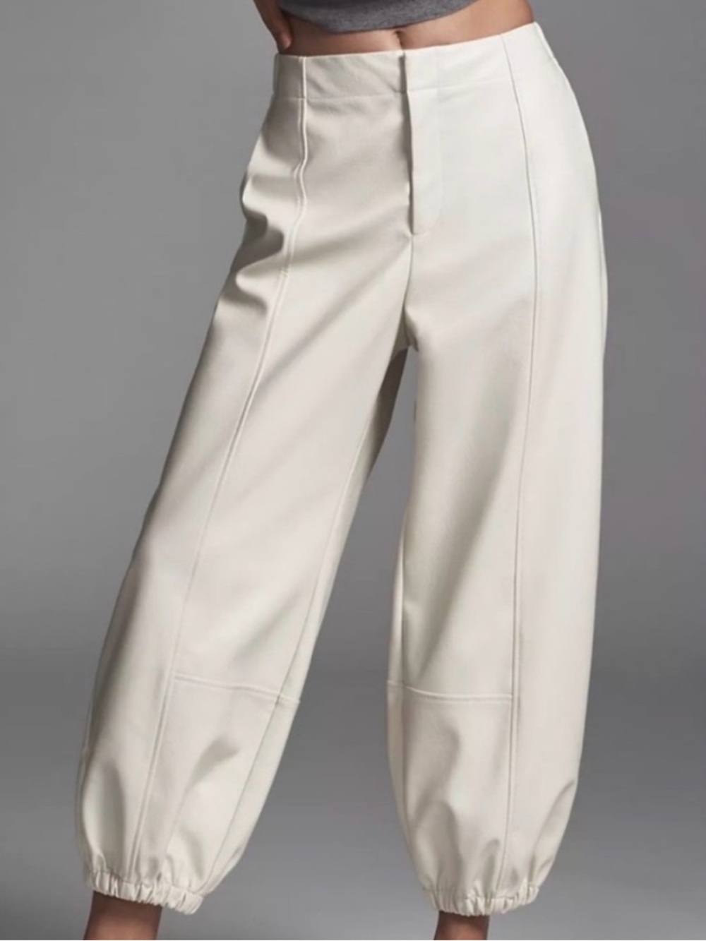 Anthopologie Maeve Cream Wide-Leg Pleather Balloon Pants Size M NWT